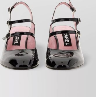 Carel block heel buckle straps patent pumps