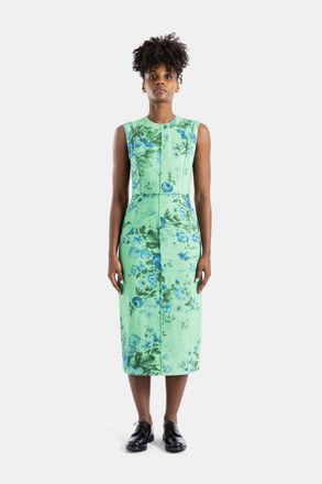Erdem Womens Green Floral Linen Pencil Midi Dress
