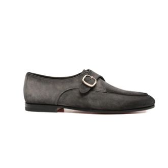 Santoni Business Shoes, male, Gray, Size: 8 1/2 US Buckle-Fastening Suede Monk Shoes
