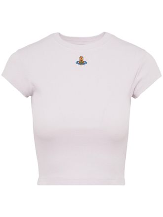 Vivienne Westwood Fitted Cropped T-Shirt with Colorful Embroidered Emblem