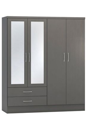 Seconique Nevada 4 Door 2 Drawer Mirrored Wardrobe in Dark Grey