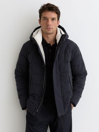 Reiss Navy Fleece-lined Hooded Puffer Jacket, Xxl