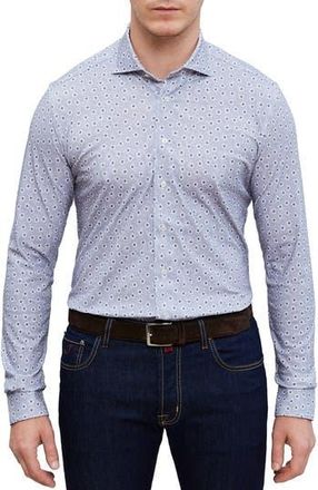 Emanuel Berg 4Flex Modern Fit Floral Knit Button-Up Shirt in Medium Grey at Nordstrom Rack, Size X-Large