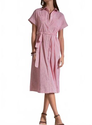 Elan Stripe Button Down Midi Dress In Red