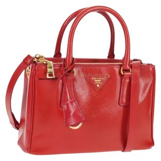 Prada Galleria Double Zip Tote Vernice Saffiano Leather Red Leather Handbag (Pre-Owned)