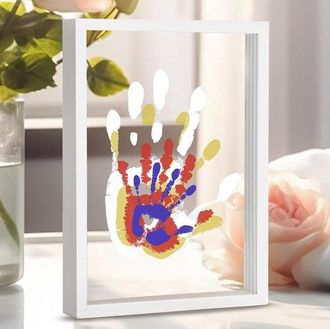 OEM Juego De Huellas De Manos Familiares, Recuerdo Para Hacer T&uacute; Mismo Con Marco De Madera, Paquete De Regalo - Blanco