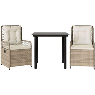 vidaXL Set Comedor De Jard&iacute;n 3 Pzas Con Cojines Rat&aacute;n Sint&eacute;tico Beige Vidaxl