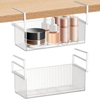 No Brand Cesta Colgante Para Botiqu&iacute;n Y Organizador De Maquillaje - Cesta De Almacenamiento De Pl&aacute;stico Para Ba&ntilde;o - Transparente - Juego De 2