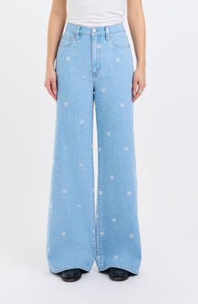 Daze Farout Embroidered Wide Leg Jeans in Stars at Nordstrom, Size 23