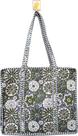 Generic Handblock Travel Bag, Cotton Tote Bag For Shopping Grocery & Beach, Zipper Close, Handmade Indian Shopping Shoulder Bag, Design 24, One Size