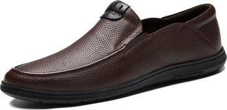 Generic Formal Dress Shoes for Men Lace Up Apron Round Toe Leather Block Heel Non Slip Rubber Sole Slip Resistant Low Top Prom(Slip on Brown,5.5 UK)