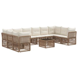 vidaXL Conjunto De Sof&aacute;s De Jard&iacute;n 11 Pcs Beige Rat&aacute;n Sint&eacute;tico Vidaxl