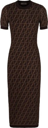 Fendi Midi Dresses, female, Brown, Size: XS Cotton dress FF