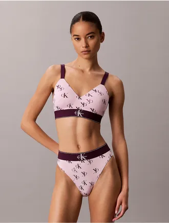 Calvin Klein Womens Graphic Monogram Microfiber Stretch Lightly Lined Bralette - Pink - XS