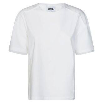 Alpha Studio T-Shirts, female, White, Size: XS T-Shirt Boxy Insert Voile Cot