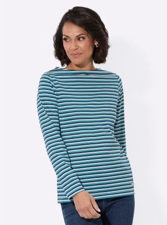 Casual Looks Langarmshirt CASUAL LOOKS Shirt, Damen, Gr. 38, blau (topas, marine, geringelt), 100% Baumwolle, gemustert, gestreift, mehrfarbig, U-Boot-Ausschnitt, 