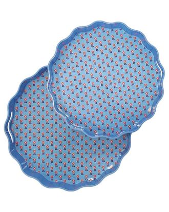 Two's Company Set Of 2 Scalloped Lacquered Trays