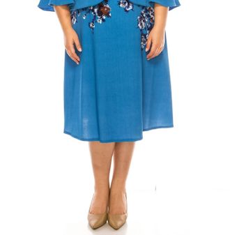 Maya Brooke Floral 2 Piece Jacket Dress - Plus In Denim Blue