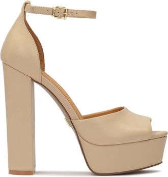 Kazar Beige platform sandalen met hak - Dames - Sandalen met hakken - Beige - 37 EU - Leer - Schoenen