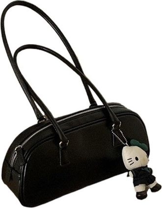 Generic Versatile Retro Oil Wax Leather Womens Bag Single oulder Underarm French Bread(Black without accessories)