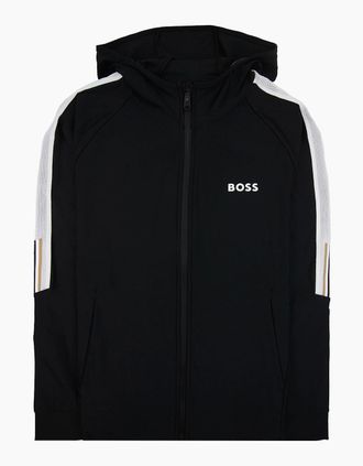 HUGO BOSS Mens Hugo Boss Boss X Matteo Berrettini Regular-fit Zip-up Hoodie With Signature-stripe Artwork Black 001 - Size: 44