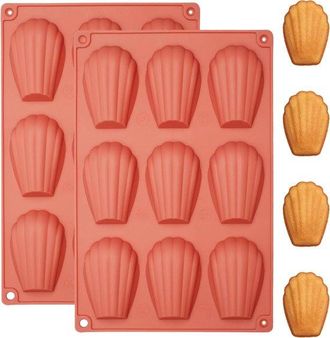 No Brand 2 Bandejas De Silicona Para Hornear Magdalenas, Molde Antiadherente Con Forma De Concha De 9 Cavidades Para Pasteles, Chocolate, Caramelos Y Galletas 