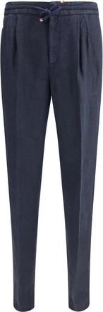 Brunello Cucinelli Linnen broek met trekkoord - Heren - Slim Fit Broeken - Blauw - XL - Linnen - Broeken