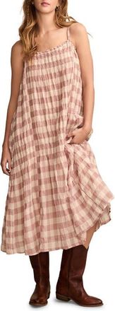 Lucky Brand Smocked Sleeveless Midi Dress in Rose Gingham at Nordstrom, Size X-Large
