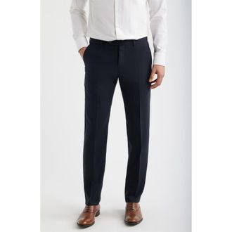 Berle Flat Front Tropical Weight Wool Dress Pants in Navy at Nordstrom, Size 44Unhemmed