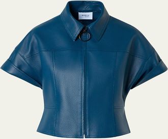 Akris Pin-Dot Nappa Leather Short-Sleeve Zip Jacket