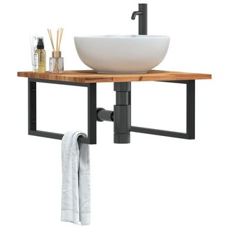 Berkfield Home Basin Shelf Wall Mounted Steel & Solid Wood Acacia in Brown