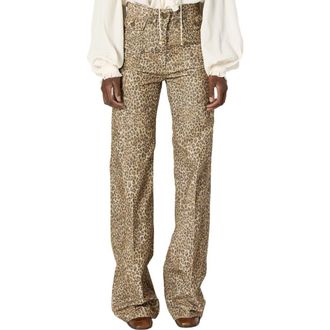 Gerard Darel Anna Leopard Print Wide Leg Jeans in Brown at Nordstrom, Size 10