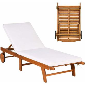 Costway Costway Tumbona Hamaca De Madera De Exterior, Chaise Longue Regulable Con Coj&iacute;n Con Cremallera, Plegable Y Port&aacute;til, Para Jard&iacute;n C&eacute;sped Patio, Sill&oacute;n 