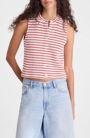 Madewell Textured Knit Button Front Shell Top in Tuck Stitch Stripe at Nordstrom, Size Xx-Large