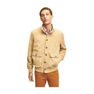 Brooks Brothers Sueded Leather Jacket - male - Brooks Brothers - Leather Jackets - Beige - M - Jackets