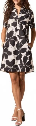 Tribal Button Up Polo Collar Dress In White / Black