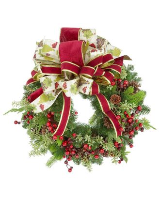 Creative Displays Inc. Handcrafted 26In Holiday Wreath Arranged With Berries, Pinecones & Berry Bows
