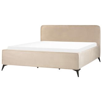 Beliani Cama De Terciopelo 180 X 200 Cl&aacute;sico Minimalista Cabecero Patas De Metal Negras Dormitorio Gris Pardo Valognes