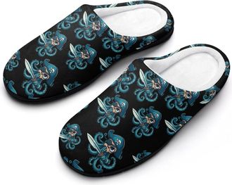Generic Octopus Pirates Cotton Slippers for Women Indoor Outdoor Slipper Slip-On Memory Foam Home Shoes