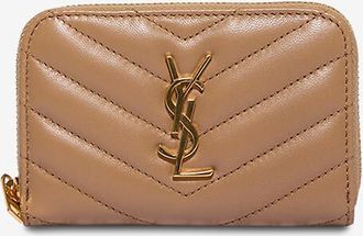 Saint Laurent Mini-Brieftasche aus gestepptem Leder mit Zip Cassandre