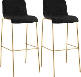 Clp Set De 2 Taburetes De Bar Hover De Tela Con Estructura De Cuatro Patas Dorada Gris Oscuro