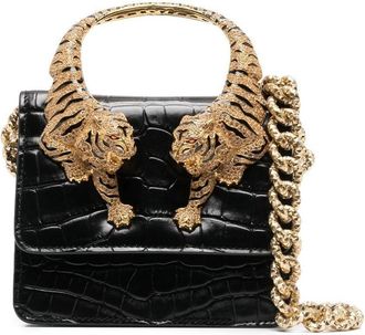 Roberto Cavalli tiger handle two-way mini bag - women - Bos Taurus - OS - Black