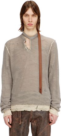 Diesel Distressed jumper with biker neck strap - Knitwear - Man - Brown