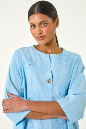 Roman Cotton Floral Embroidered Tunic Top