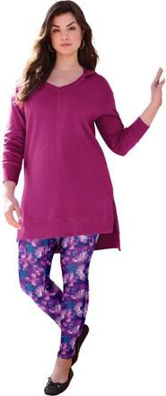 Roaman's Side Pocket Essential Legging in Evening Blue Mist Floral at Nordstrom, Size 40