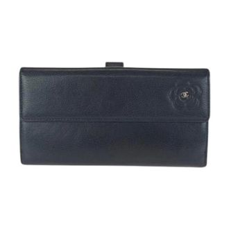 Chanel Pre-owned Camellia Leder Portemonnee - Dames - Pre-owned - Zwart - Maat: ONE Size Leer