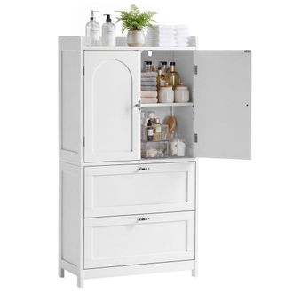 Yaheetech Homevive Armario Para Ba&ntilde;o De Suelo Con 2 Puertas Y 2 Cajones Mueble De Almacenaje De Madera Con Estante Ajustable Para Sal&oacute;n Cocina Entrada Blanco