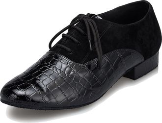 Minitoo Mens Boys Lace-up Comfortable Latin Salsa Ballroom Dance Shoes L145 Black 2.5cm Heel UK 9.5