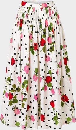 Nicholas Amabelle Pleated Floral-Print Midi Skirt