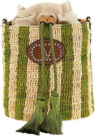 Valentino Garavani Natural/Green VLogo Small Bucket Bag